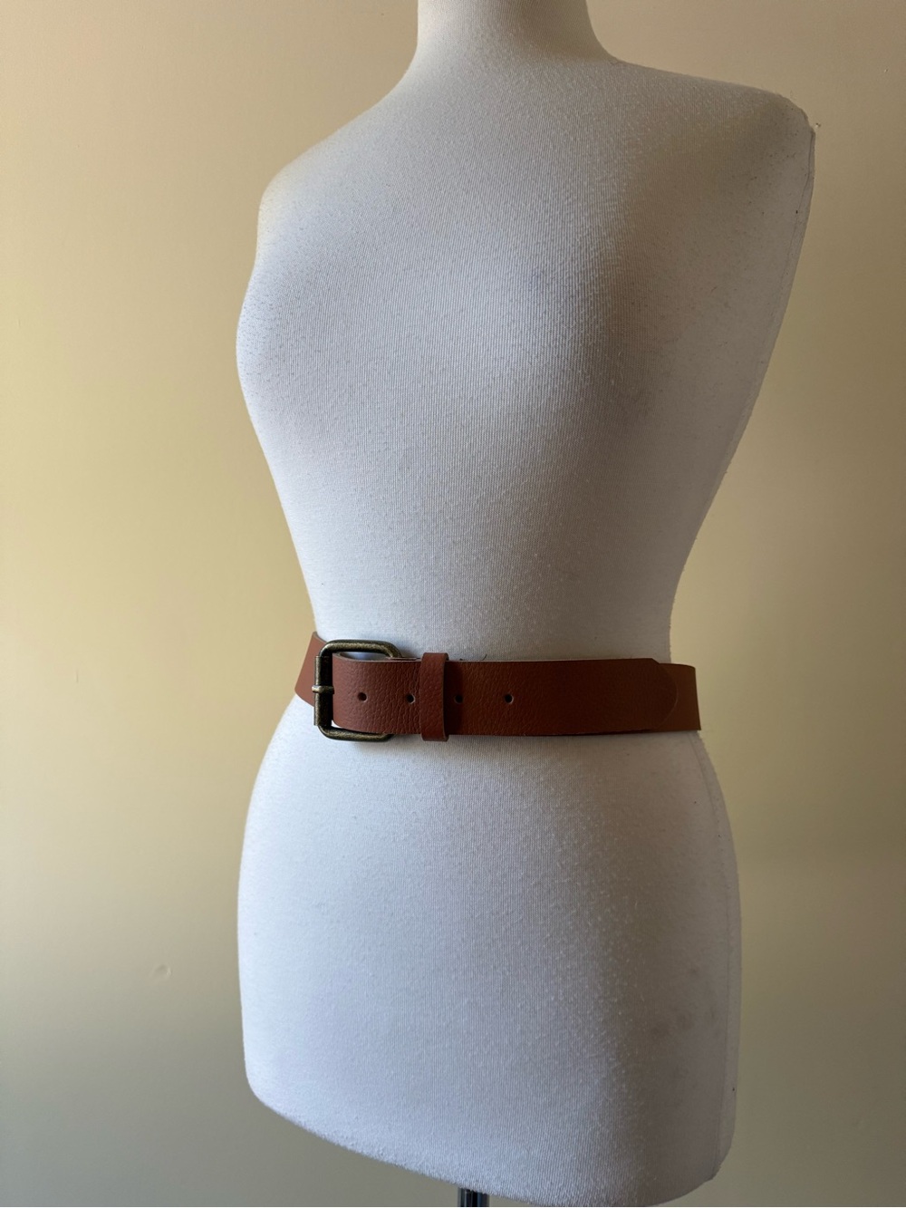Brown Genuine Leather Belt Antique Brass Buckle Minimalist Western